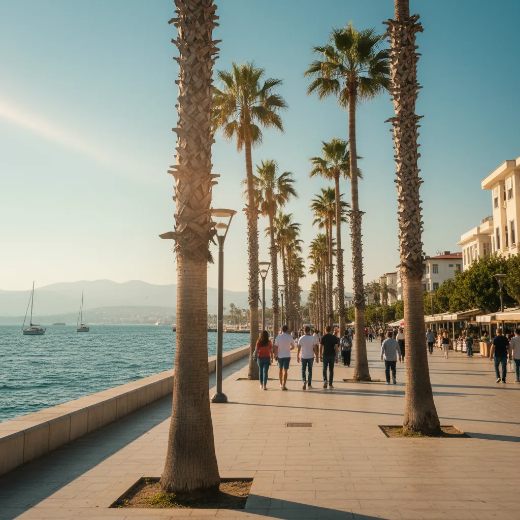Izmir Kordon palm trees in summer light