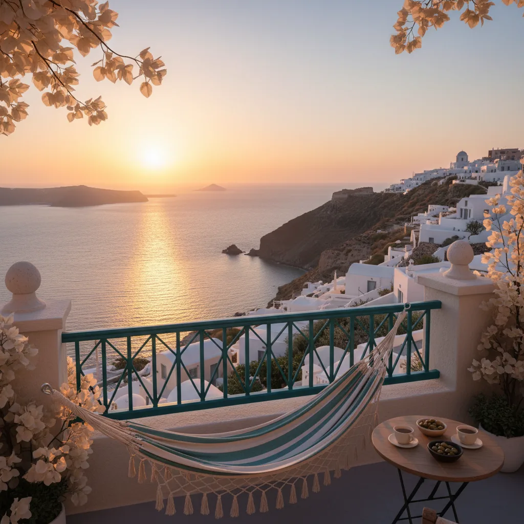 Aegean balcony at golden hour