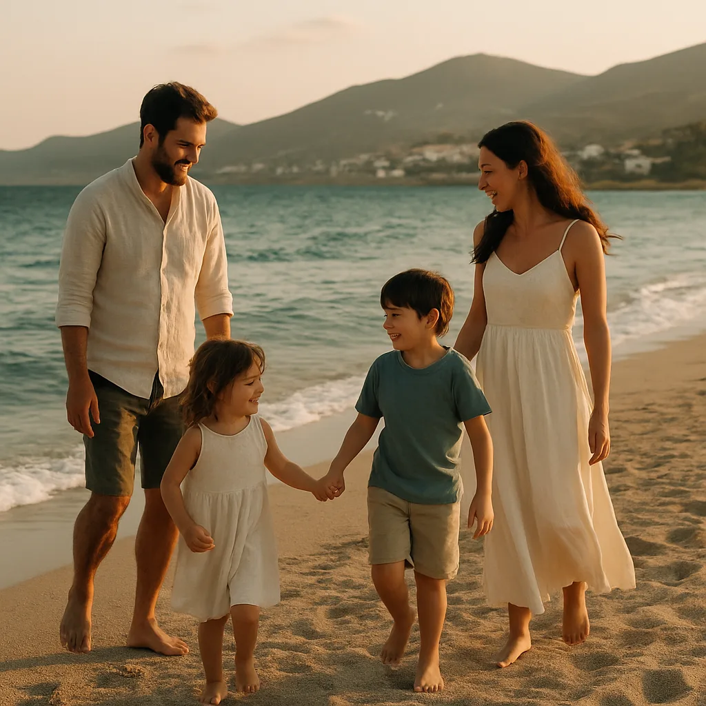 Family enjoying a beach evening