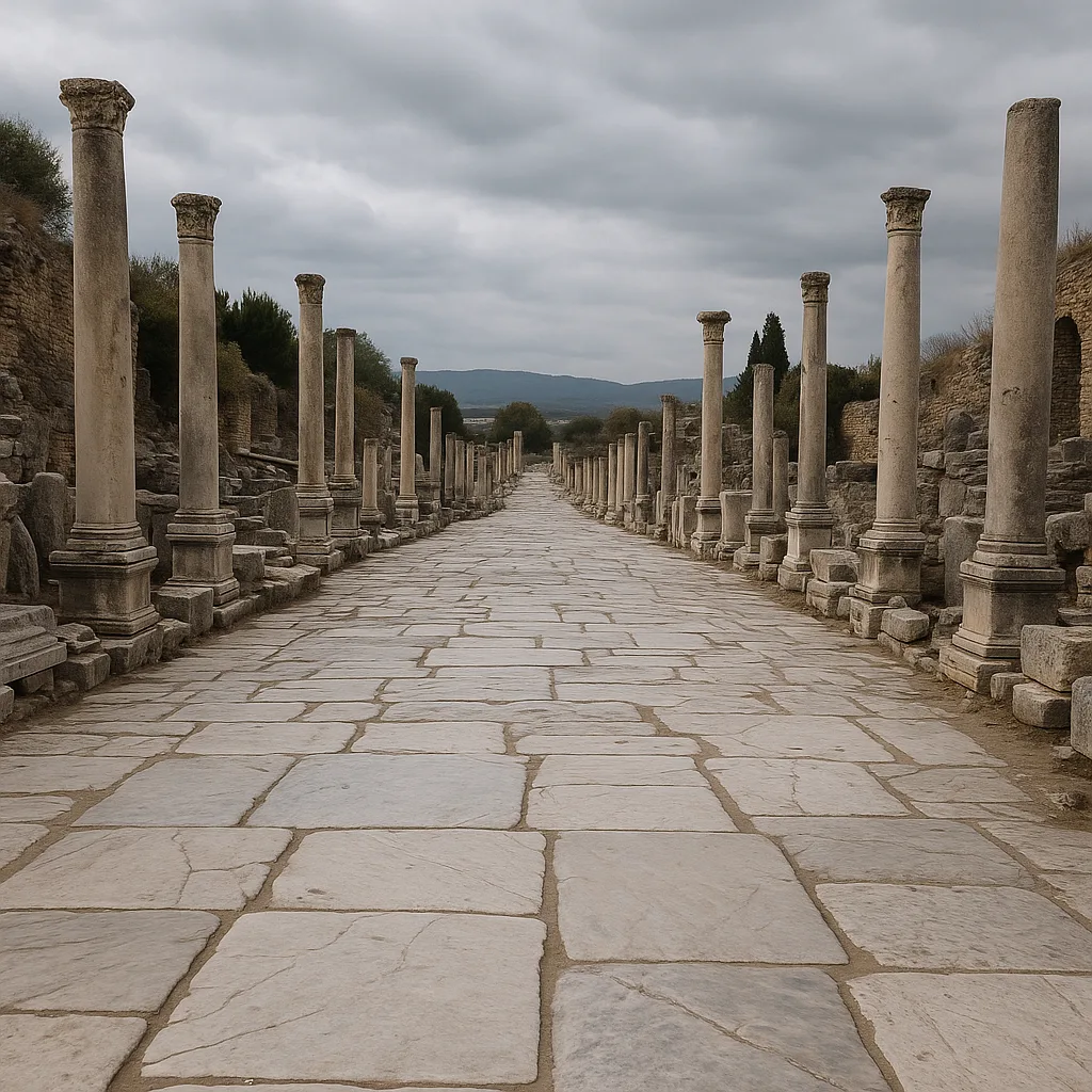 The main marble street at Ephesus lined with ancient columns