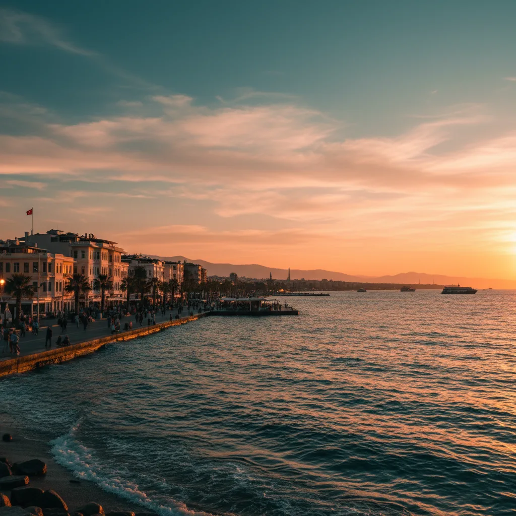 Izmir from the Kordon at golden hour