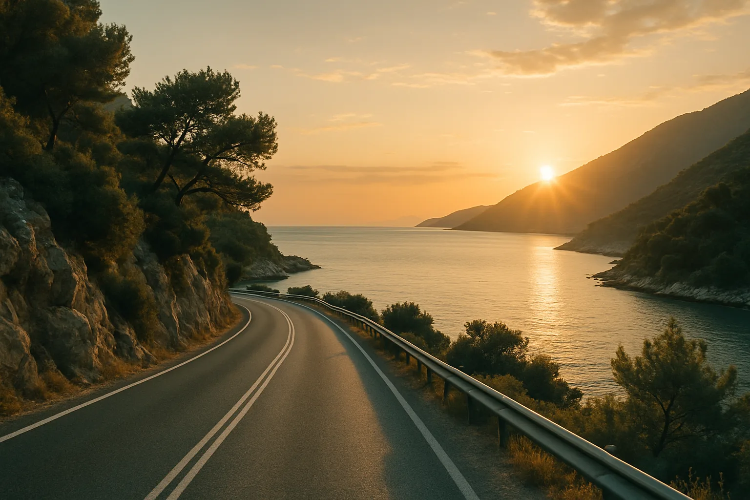 Aegean coast road at sunrise